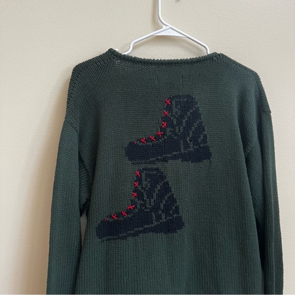 80s EARLY WINTERS Heavy Cotton Ski Poles Boot Knit Cardigan Sweater Green size M - Picture 4 of 5
